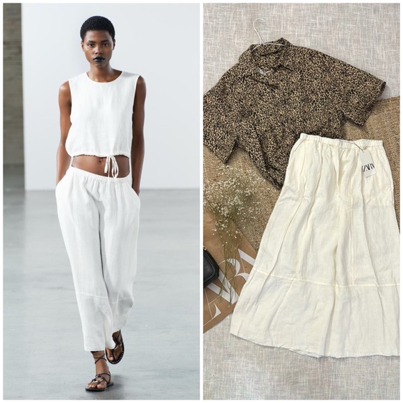 ZARA 100% LINEN MIDI SKIRT ZW COLLECTION - Picture 1 of 12